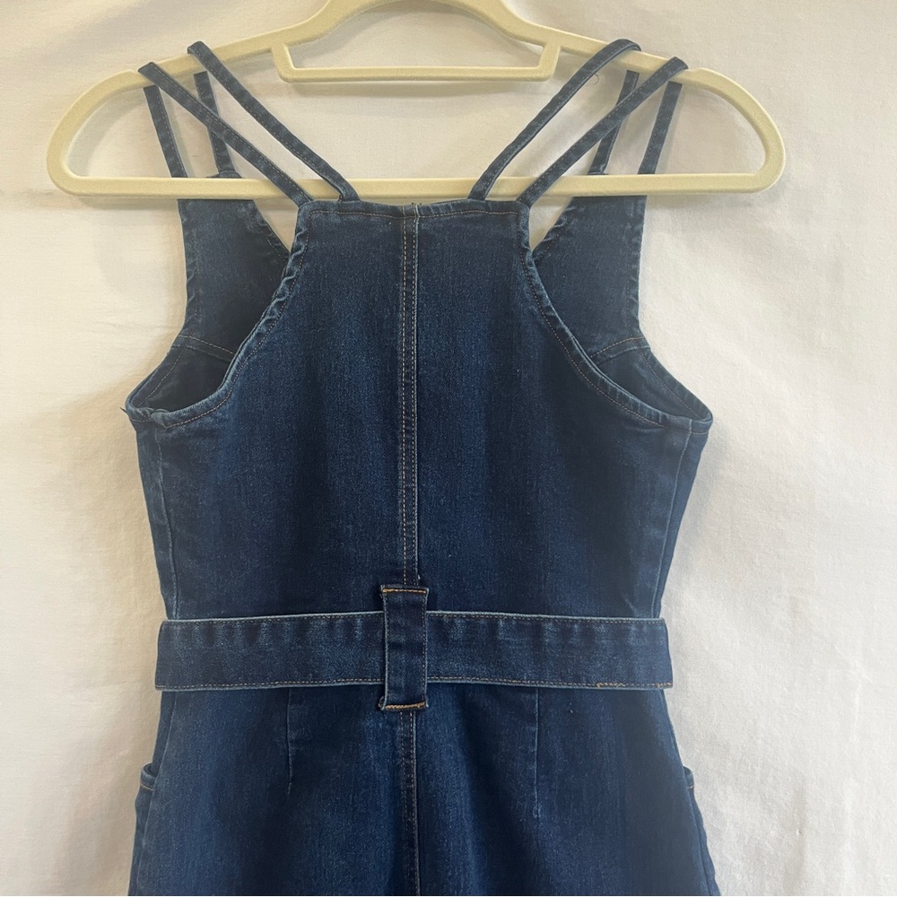 VENUS Dark Blue Denim Zip Front Belted Dress - Picture 5 of 9